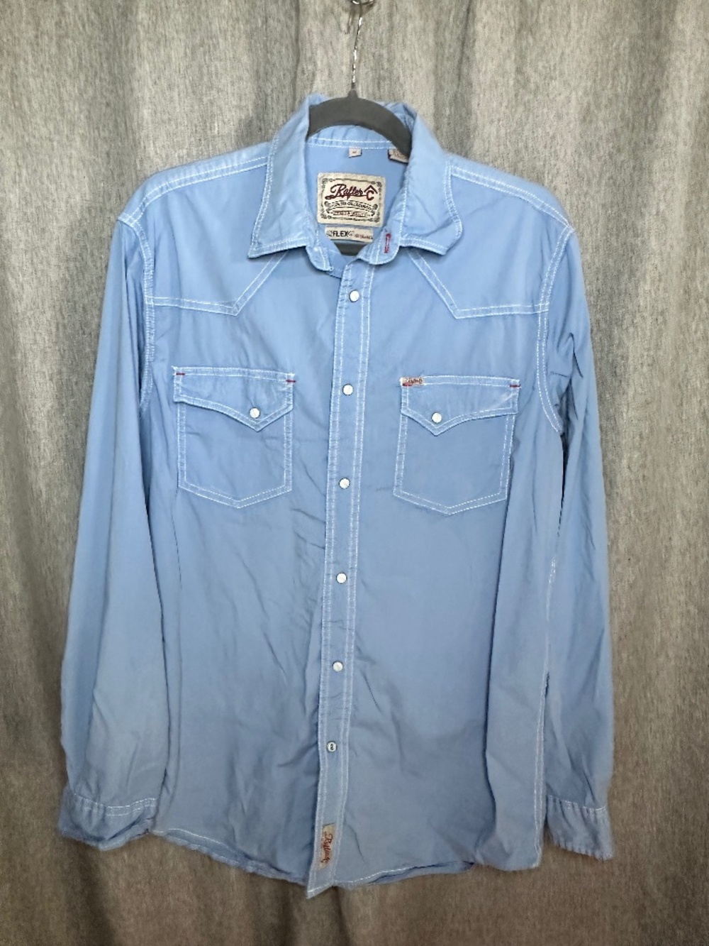Rafter C Cowboy Collection ProFlex 45 Light Blue Pearl Snap Western Shirt M